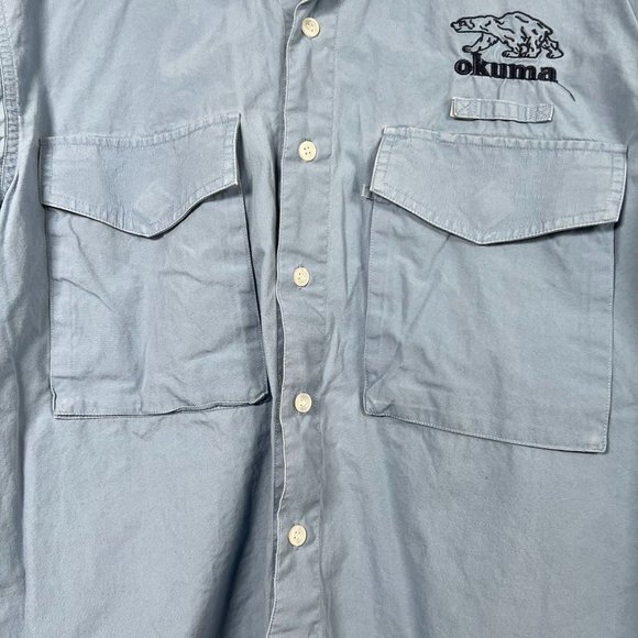 Okuma performance long sleeve‎ blue medium button up fishing shirt logo cotton - Picture 7 of 11